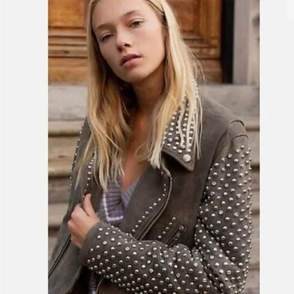 Gorgeous!! NWT We The Free Valentina Silver Studded Leather Moto Jacket size L